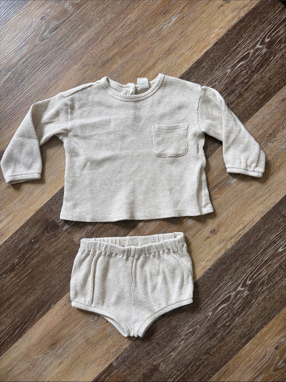 Neutral Waffle Knit Two-Piece Set - Cream